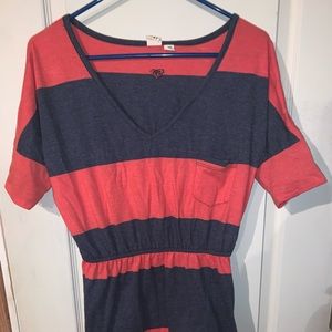 ROXY Coral and Navy V-neck Stripped Dress